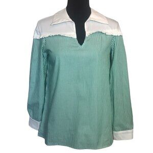 Davi & Dani Striped Pullover Long Sleeve Top in Green/White - Size Small